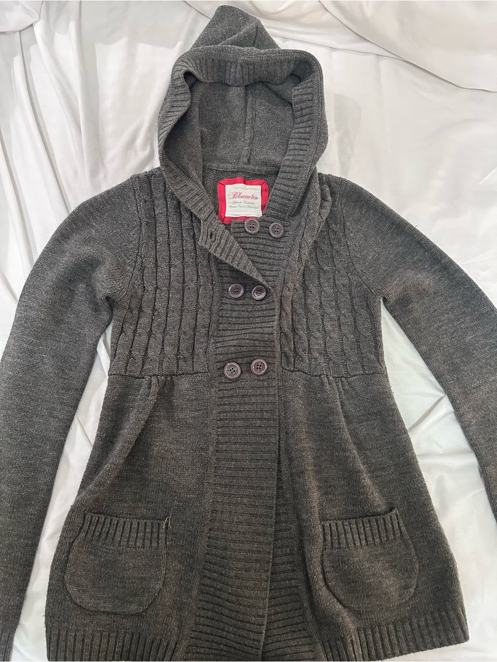 Bluenotes Hooded Dress Cardigan Sweater - Charcoal Gray
